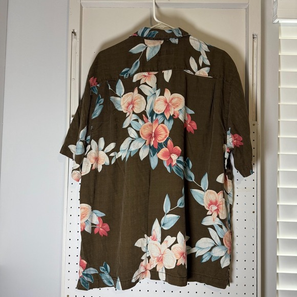 Tommy Bahama Hawaiian Shirt Men's Size XL Brown Silk Floral Button Short Sleeve - Picture 5 of 12